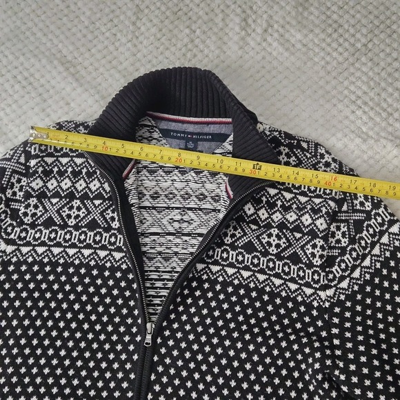 Tommy Hilfiger Men's Sweater Sz XL Zip Up Black White Graphic Print Wool Blend - Picture 8 of 16